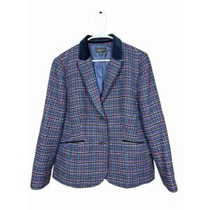 Talbots 16 Mistletoe Plaid Shetland Wool Blazer Velvet Collar Lined Jacket